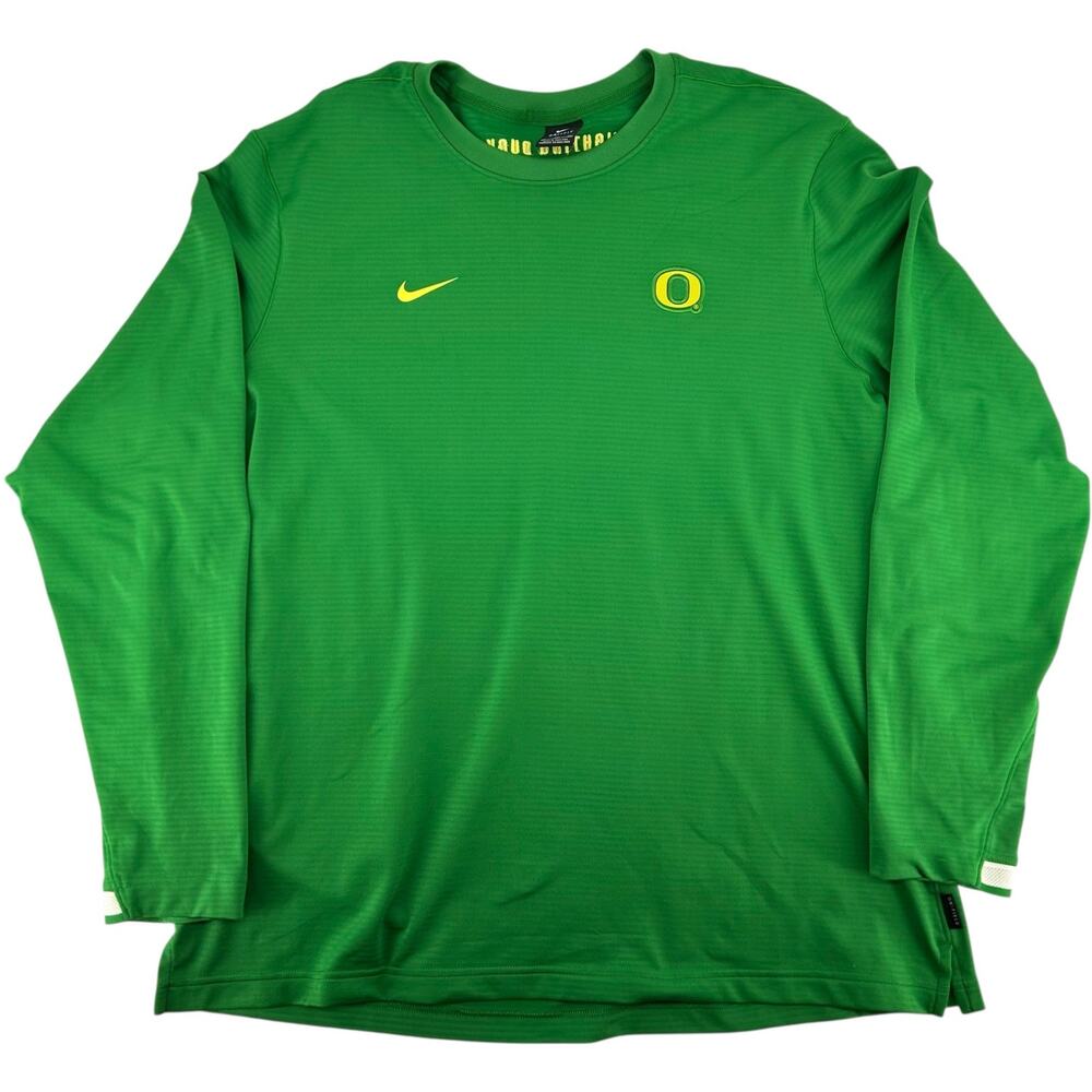 Men's Green Embroidered Nike Dri-Fit Oregon Fighting Ducks Long Sleeve Shirt 2XL